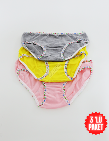 Tutku Çocuk Kız Renkli Slip 3'lü Paket Gri-Pembe-Sarı