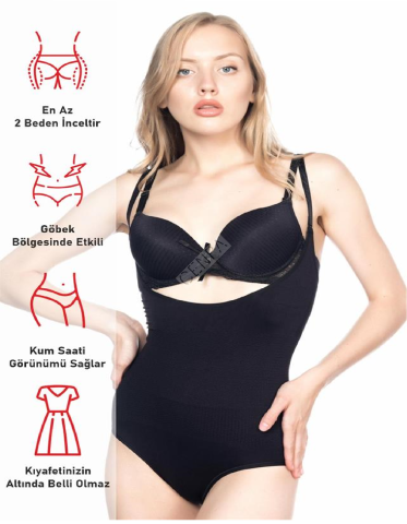 Emay Siyah 2023 Göğsü Açık Body Korse