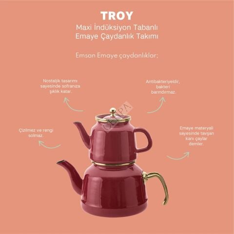 Emsan Troy Maxi İndüksiyon Tabanlı Emaye Çaydanlık Takımı Siyah-0050