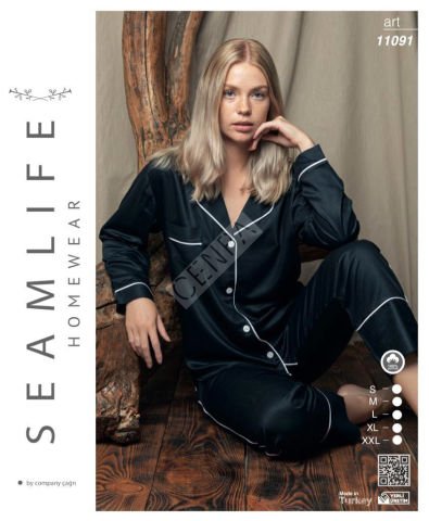 Seamlife  Kadın Dokuma Pijama Takımı-Siyah