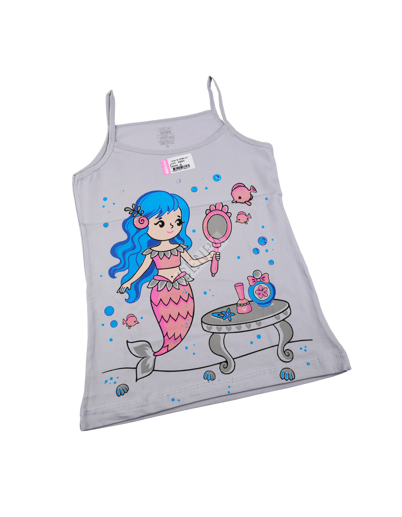 Biyokids Kız Çocuk İp Askılı 6-7 yaş Gri Renkli Baskılı Atlet
