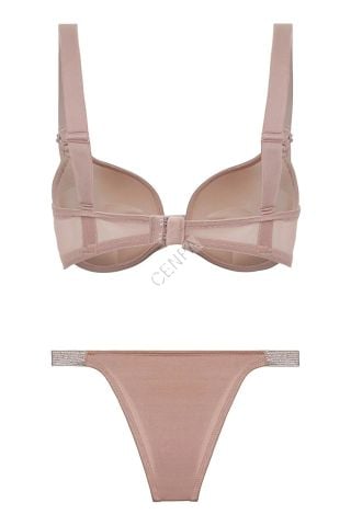 Cansoy Diva Destekli Double Push Up Taşlı Pudra Sütyen Takımı -663